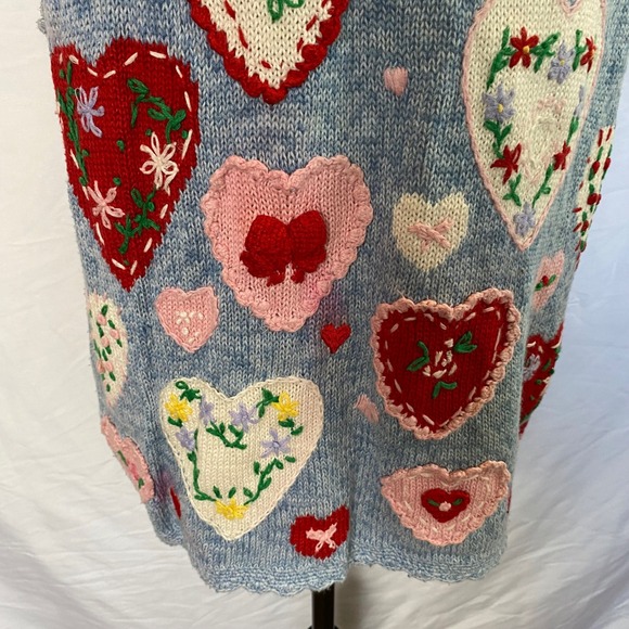 Vintage Eagle's Eye Heart Knit Sweater Vest Medium Valentines Cottage Grandma - Picture 10 of 13